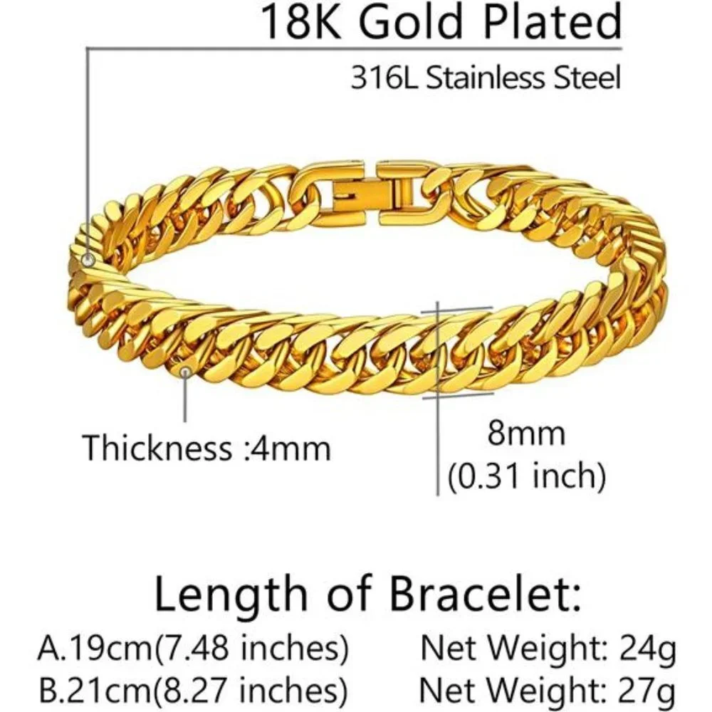 Stainless Steel Gold Plated Link Chain Bracelet for Men